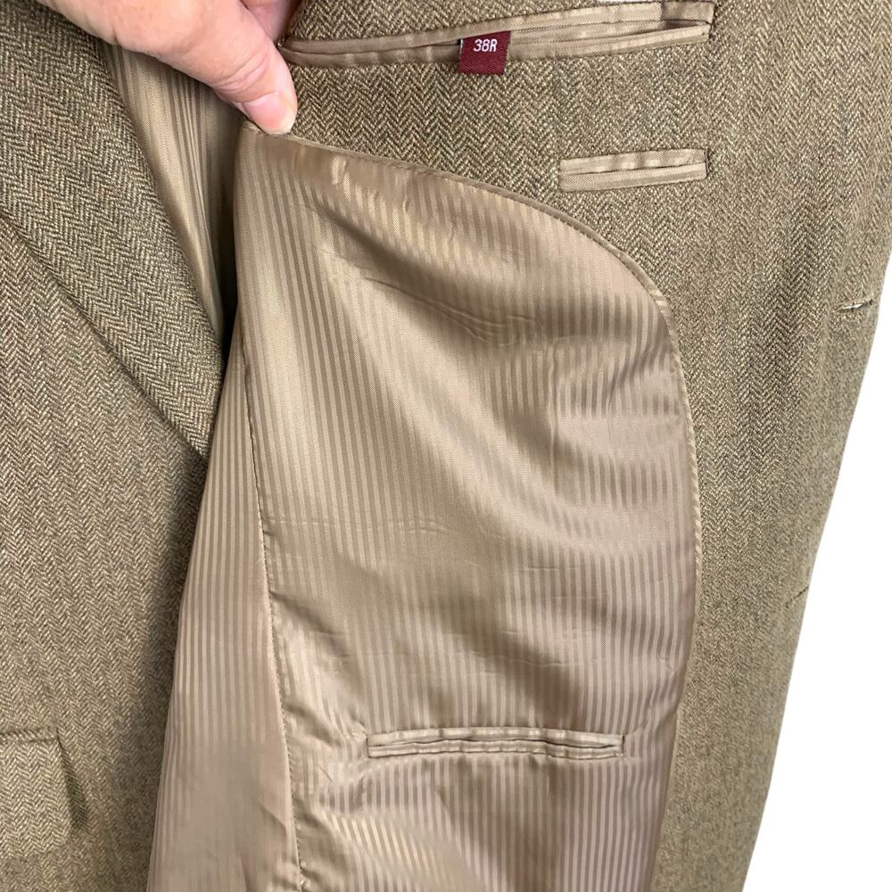 COVINGTON Men's 38 Reg 100% Wool Herringbone Tan Blazer Fully Lined - Picture 8 of 15